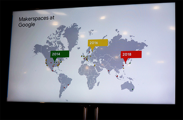「この地図で見るとおり、オフィスが増えるごとにメイカースペースは増えている」とGoogleのケニーは話す。